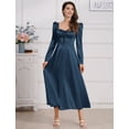 thumbnail image 2 of OBEEII Dress for Women Satin Dresses Long Puff Sleeve Maxi Dress Vintage Ruffle Swing Midi Dresses Elegant Navy Women Clothes, 2 of 8