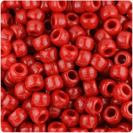 BeadTin Red Opaque 9mm Barrel Pony Beads (500pc)