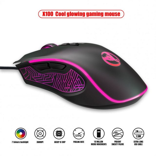X100 Filaire Optique Mouse Coloré Lumineux 1200-1800-2400-3600dpi Réglable Sport Électronique Bureau Mouse
