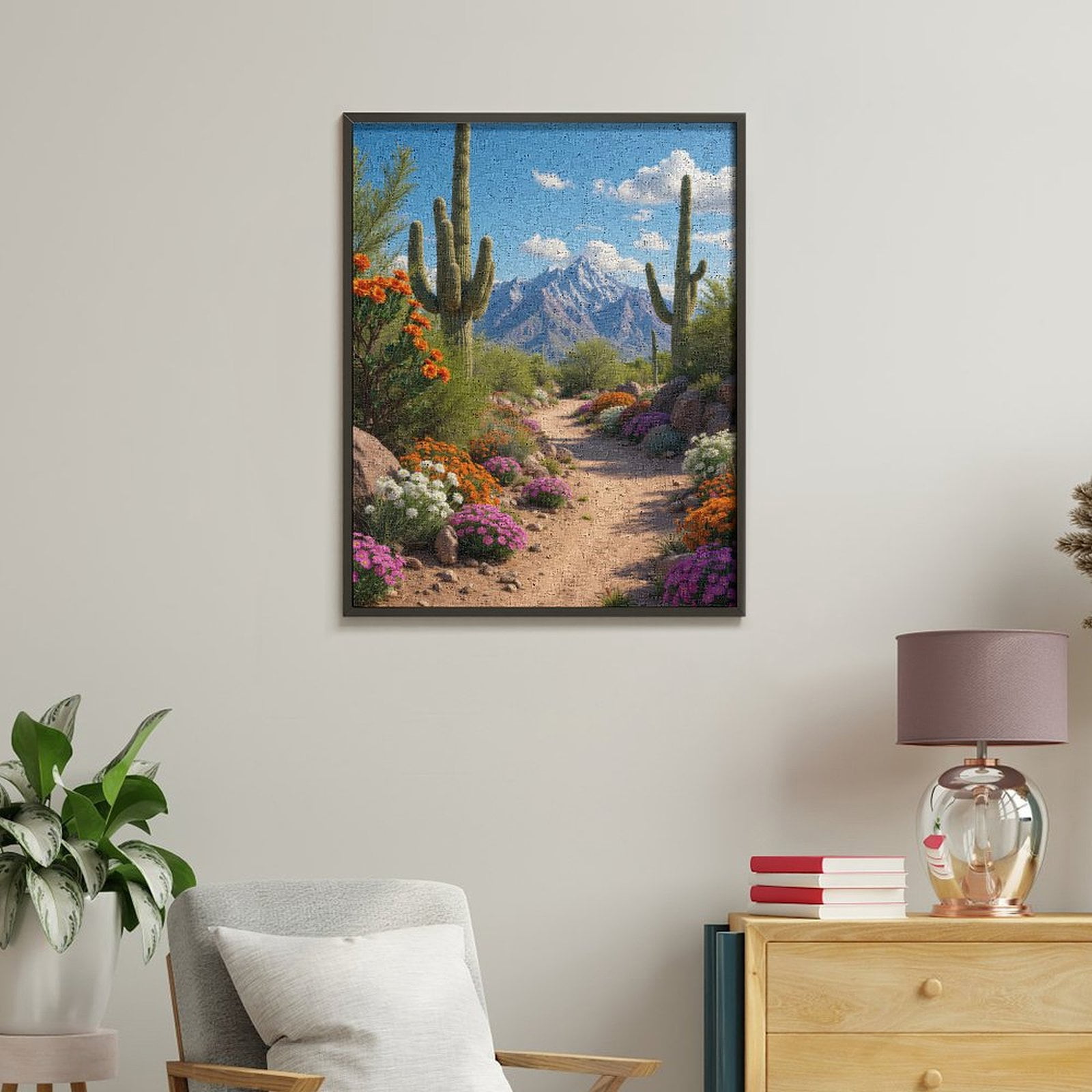 Paint By Numbers Kit for Adults Beginner - Desert Path Blooming Cactus Scene DIY Canvas Painting Kits for Adults, Frameless Paint By Number for Adults for Home Wall Decor 16x20 Inch