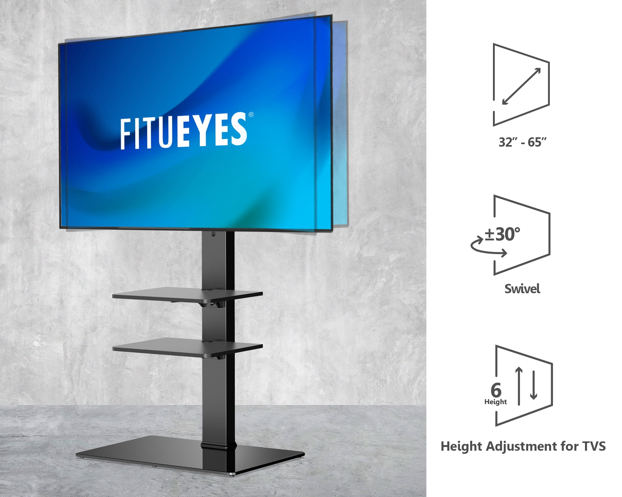 FITUEYES Floor TV Stand Mount with Swivel Bracket for TVs up to 65", Black