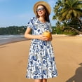 thumbnail image 4 of Balery Blue Paisley Vestidos sueltos de manga corta para mujer, vestidos de verano 2025, vestidos casuales de corte A con vuelo., 4 of 6