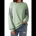 thumbnail image 3 of Sudadera Informal de Gran Tamaño para Mujer, Cuello Redondo, Bloques de Color, Holgada, Tipo Jersey. Verde S, 3 of 8