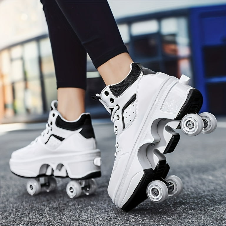 KINODAY Trendy High Top Roller Shoes With 4 Detachable Wheels Comfy Lace Up Casual Skate Sneakers Walmart
