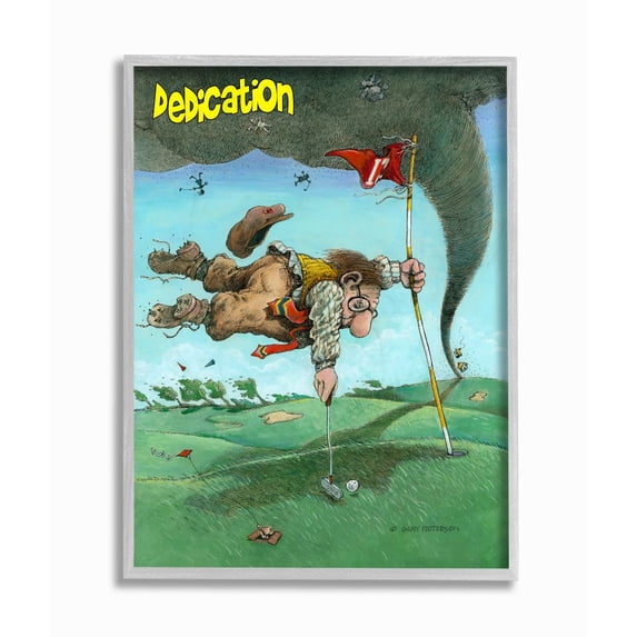 Dedication Funny Golf Cartoon Sports Design Gray Farmhouse Rustic Oversized Framed Giclee Texturized Art by Gary Patterson