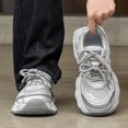 thumbnail image 2 of Men's Silver Vintage Chunky Mesh Sneakers Shock Absorbing Non Slip Height Increasing Retro Street Walking Shoes, 2 of 5