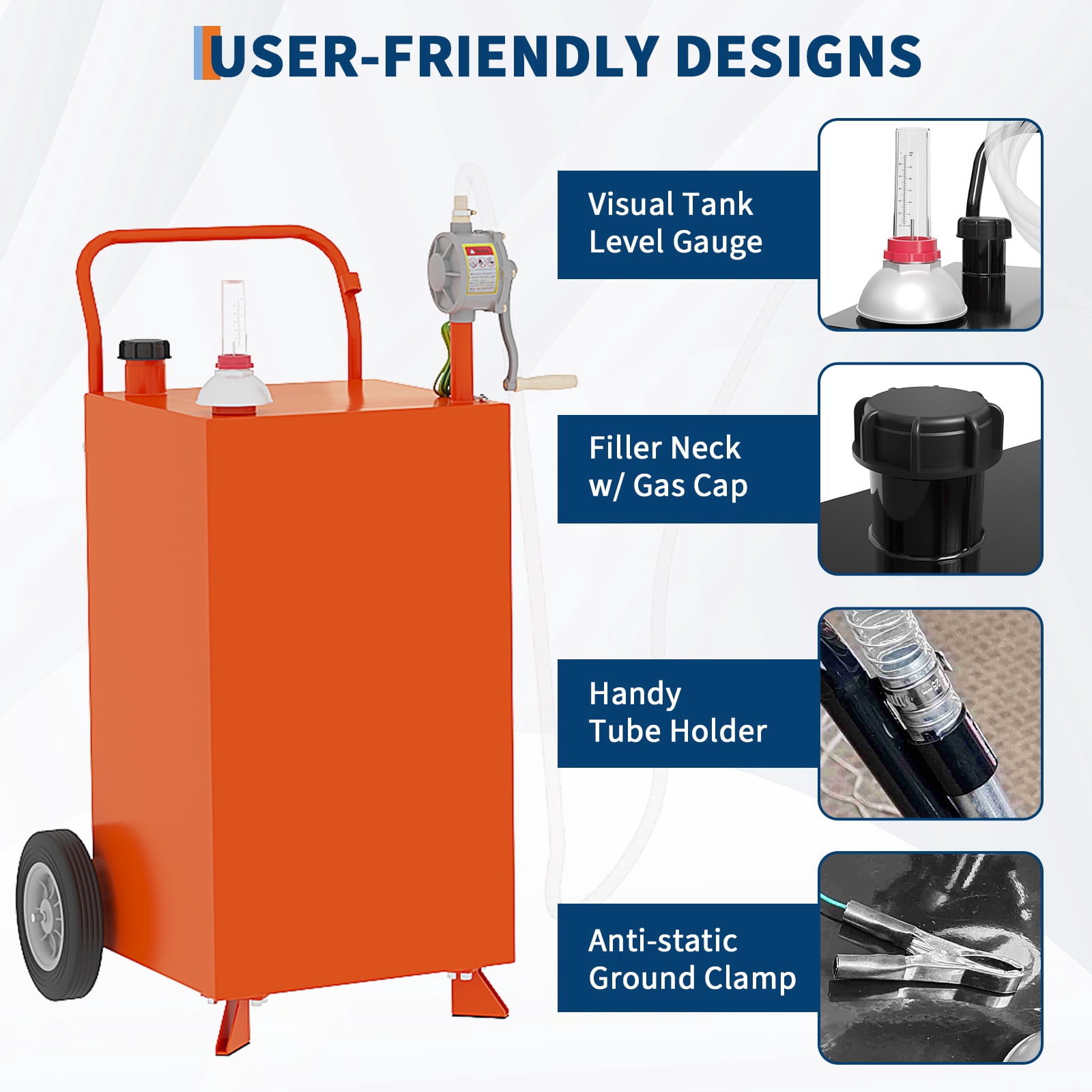 AOILE 20/30/35/40 Gallon Fuel Caddy with Manual Rotary Pump, Portable Gas Storage Tank with 2 Wheels, Easy Transfer for Cars, Boats, ATVs, and Lawn Mowers