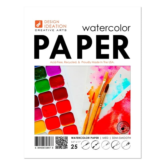 WATERCOLOR Paper : Multi-media paper sheets for pencil, ink, marker and watercolor paints. (8.5" x 11") (25 Sheets)