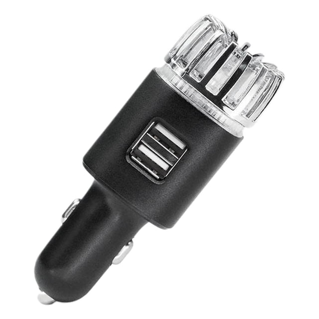 Purificador de aire para coche, ionizador, desodorante antimicrobiano iónico enchufable de 12 V con cargador USB doble, eliminador de olores a humo, olores de mascotas y alimentos,