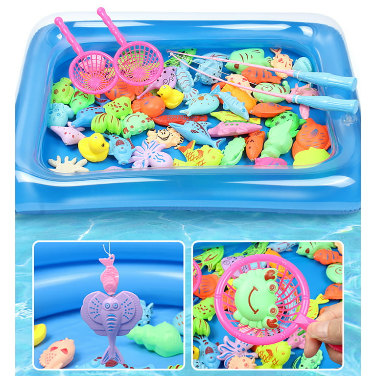 POINTERTECK 42 PCS Magnetic Fishing Toys Game Set for Kids Water Table  Bathtub kiddie Pool Party with Pole Rod Net, Plastic Floating Fish - age 3  4 5