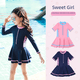 thumbnail image 2 of Traje de baño para niños, traje de baño de manga larga para niñas, traje de baño de estilo occidental lindo siamés de princesa coreana para niños grandes, 2 of 6