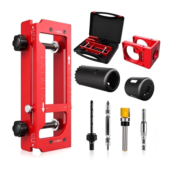 Door Hinge Jig and Door Lock Installation Kit, Fits 2.5"-5" Hinges with 1/4" , 5/8" Radii, Aluminum Alloy Router Template for Mortising Square Corner Hinges, Door Hole Drilling Kit