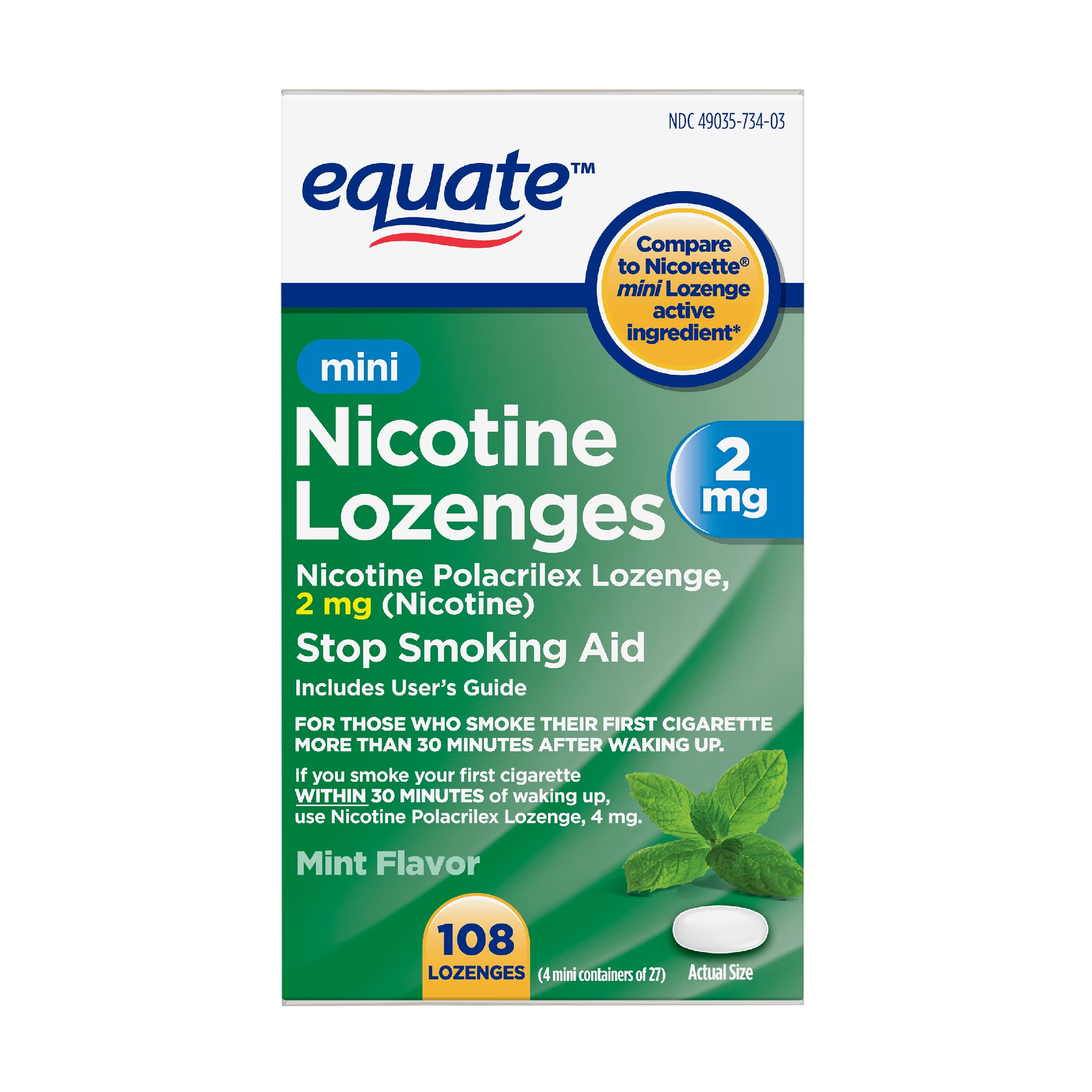 Multi-Flavor Equate Nicotine Mini Lozenge, Cherry/Mint, 2mg, 108 Count