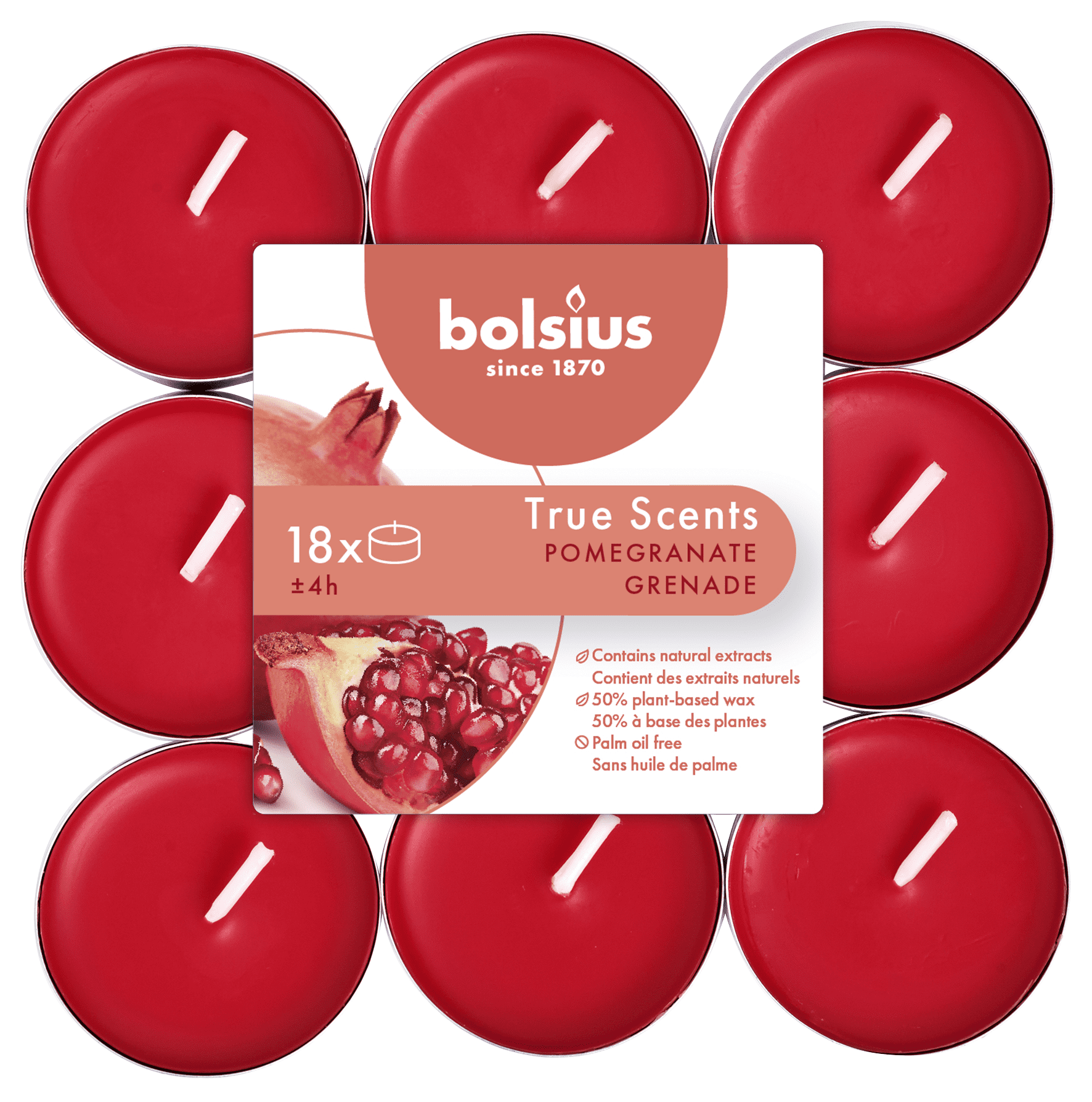 Bolsius Pomegranate Scented Tea Light Candles Set of 18 Burns 4 Hour