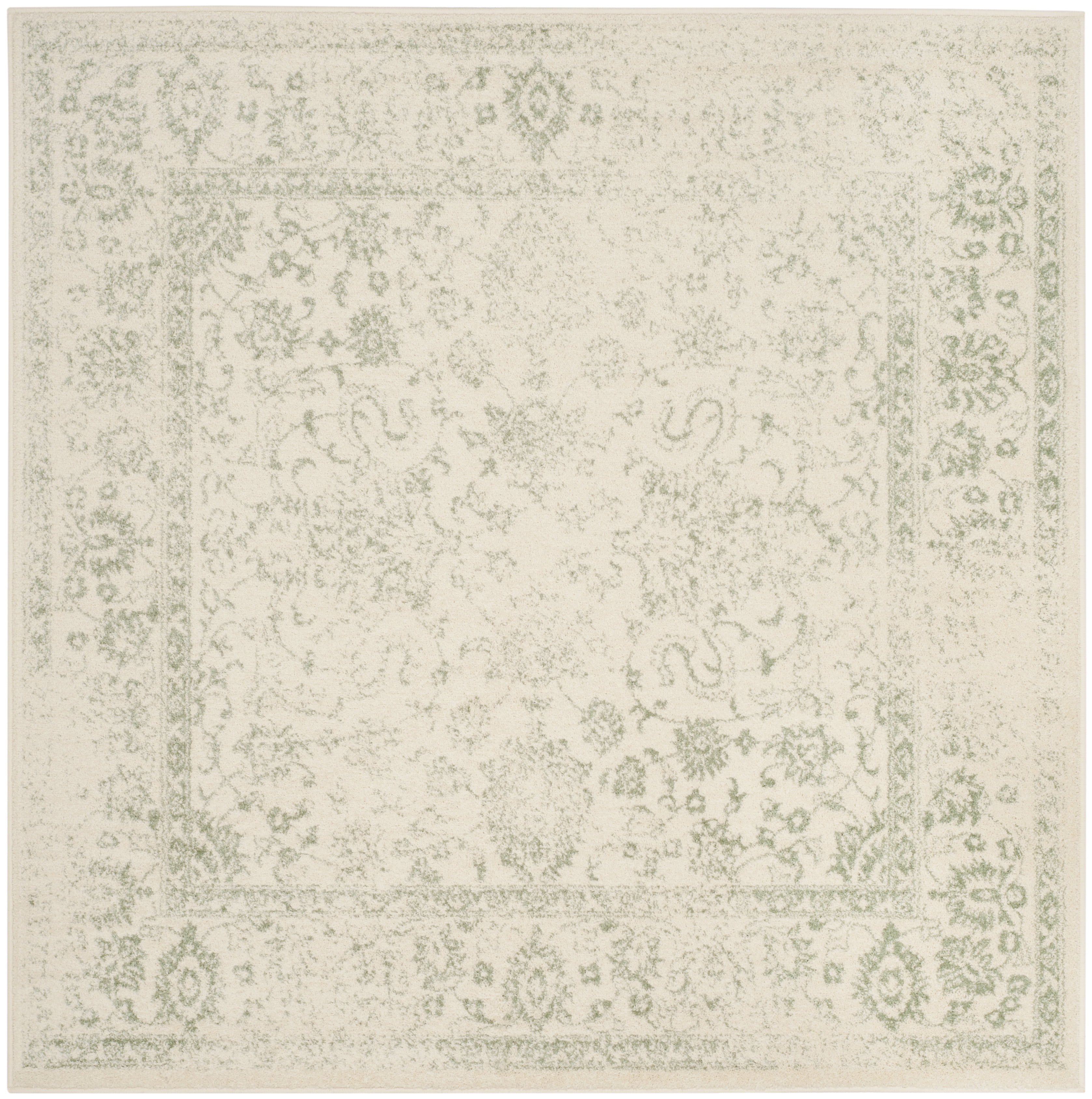SAFAVIEH Adirondack Wyatt Traditional Distressed Area Rug, Ivory/Sage, 6' x 6' Square - Transitional Modern Design, Ivory & Sage, Ideal for Living Room, Bedroom, Dining Space