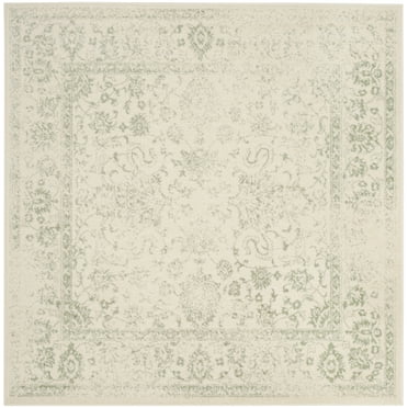 SAFAVIEH Adirondack Wyatt Traditional Distressed Area Rug, Ivory/Sage, 5' x 5' Square