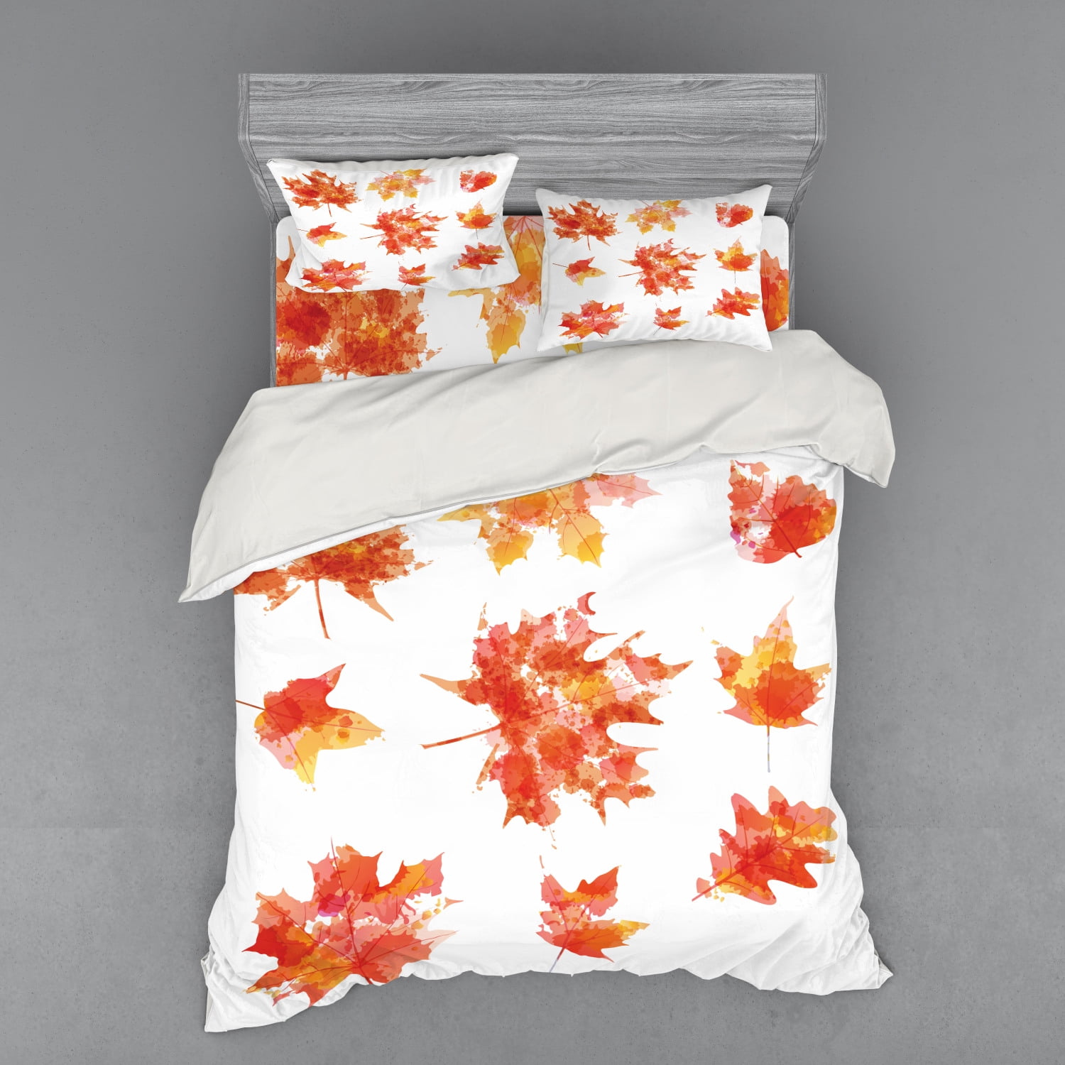 Leaves Duvet Cover Set, Watercolor Effect Autumn Season Maple Leaf ...