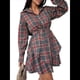 thumbnail image 3 of Conjunto de 2 Piezas de Cuadros para Mujer, Blusa de Larga con Falda, Cintura Alta, Informal, para Otoño e Invierno Rojo M, 3 of 10
