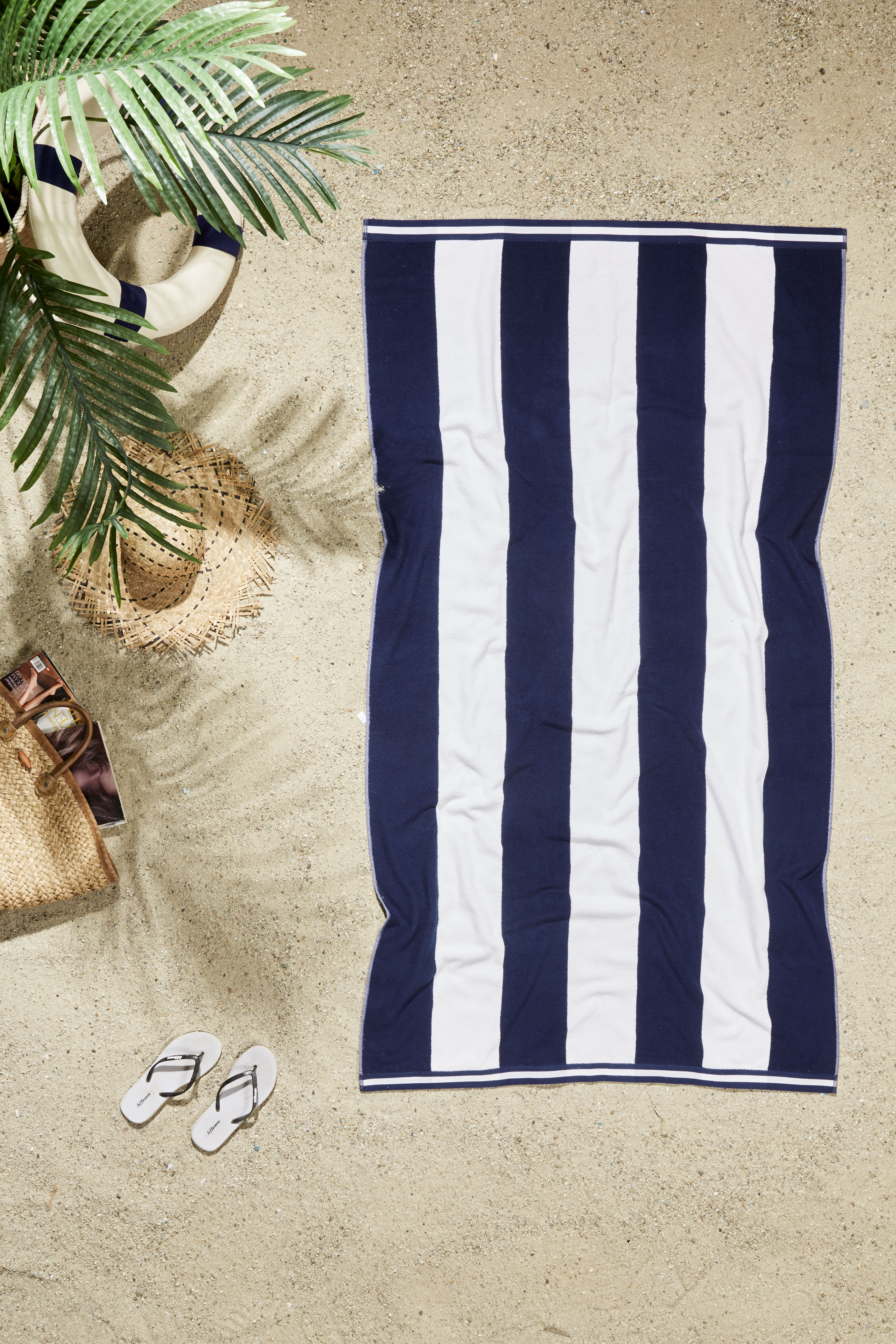 Ozdilek Cabana Beach Towel  40*72 - 500 GSM Turkish Cotton, 100% Cotton, Luxury, Quick Dry, Extra Large, Soft Absorbent, Fade-Resistant, Poolside, Oversized, Summer Towel (Navy Classic)