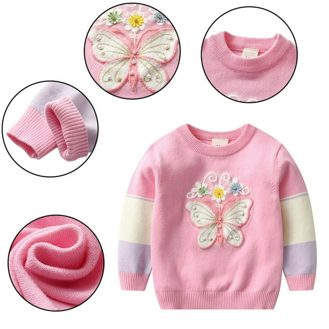 Chandail Casual pour Bébé Filles Pull-Over Hiver Pull Col Rond Tops Chemises Vêtements pour 1-7 Ans