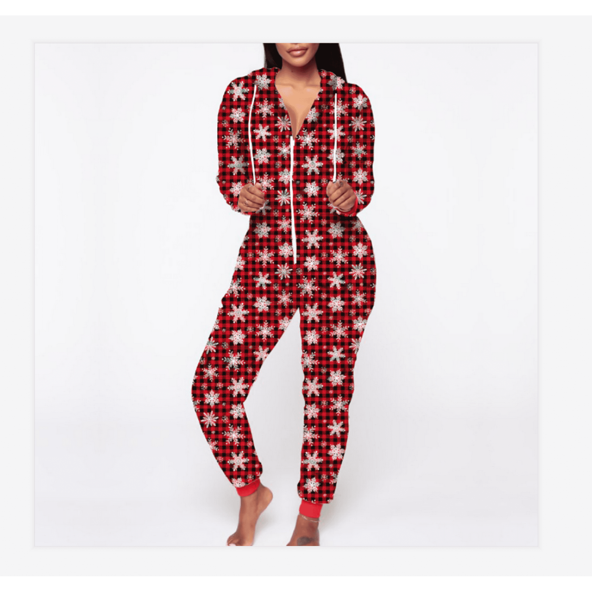 Boiiwant Women Christmas Tree Pattern Long Sleeves Pajamas Non Footed Onesie Sleepwear Jumpsuit Red