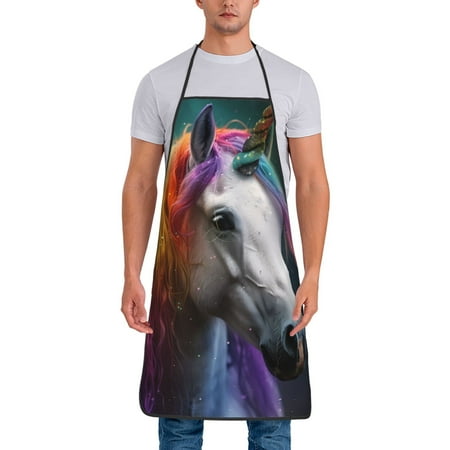 

Junzan Colorful Haired White Horse Print Kitchen Cooking Aprons Chef Apron for Men and Women Professional for Cooking Bib Aprons for Kitchen/Crafting/BBQ/Drawing