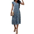 thumbnail image 2 of KOMOO Women Summer Boho Dress Vintage V Neck Fly Sleeve Floral Dress Flowy A Line Swing Sundress, 2 of 8