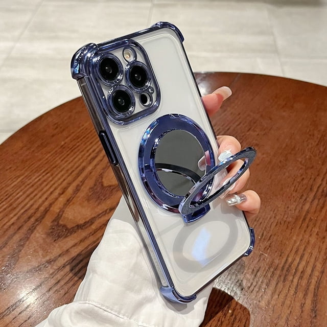 Suitable for Apple 15P phone case, glitter magnetic stand, wallet, electroplated, 14-corner drop-proof protective case, 16-inch.