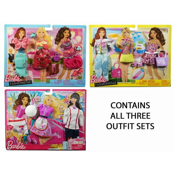 Set of 3 Barbie Doll Clothing Outfit Set - Fashionistas Tea Party   Fashionistas Beach Party   I Can Be Chef