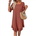 thumbnail image 2 of Vestido Corto Holgado con Mangas Abullonadas, Bajo con Volantes, Cuello Redondo y Fruncido, Bordado en Rojo Talla S, 2 of 10