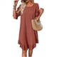 thumbnail image 2 of Vestido Corto Holgado con Mangas Abullonadas, Bajo con Volantes, Cuello Redondo y Fruncido, Bordado en Rojo L, 2 of 10