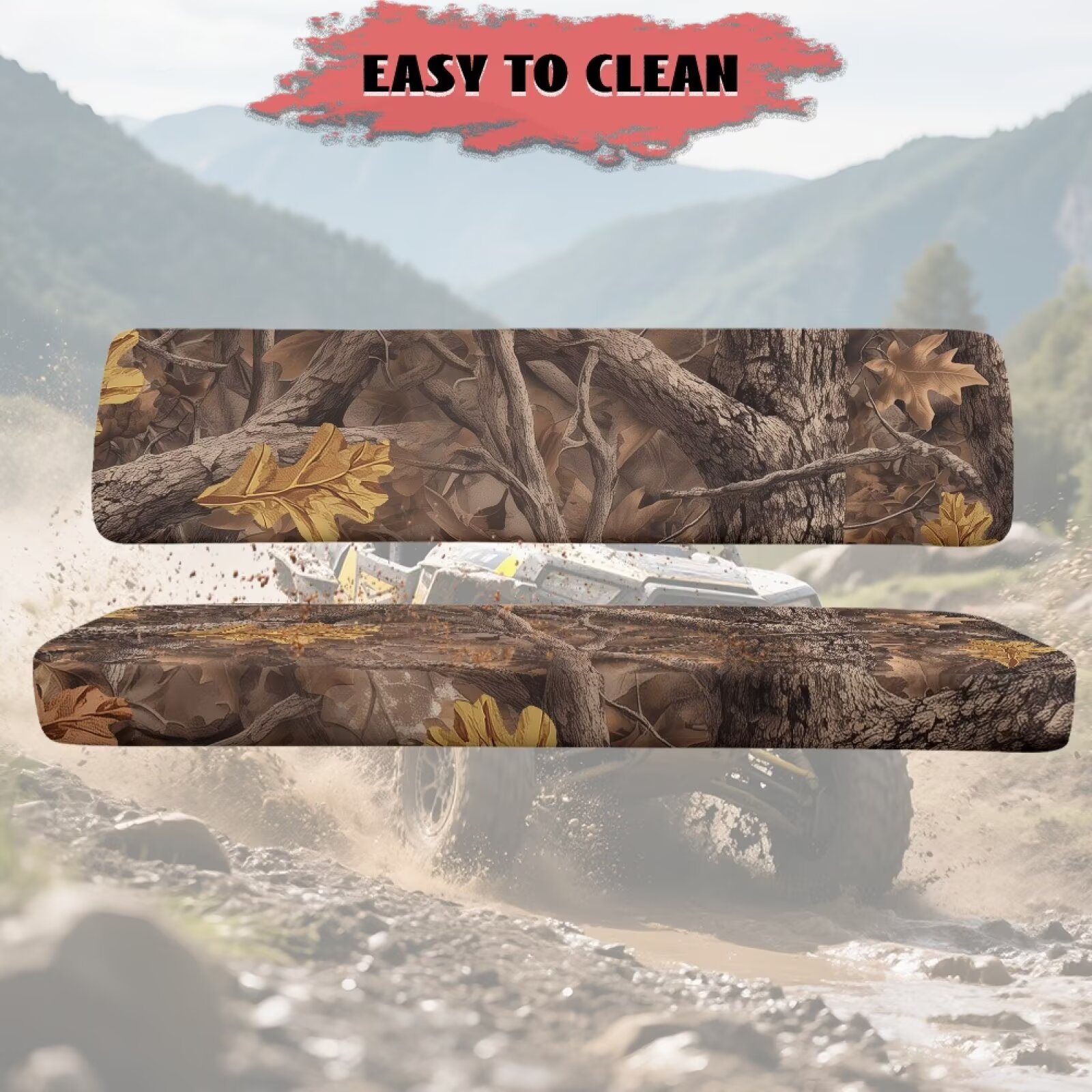 Yuyamidu 2 PCS UTV Seat Cover Set Camo Hunting UTV Front Seat Covers Compatible with Kawasaki Mule 300 3010 3020 4000 4010 2001-2023 2025 Brown Wood Seats Cover for Mule Accessory Parts