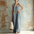 thumbnail image 6 of YuXingFu Womens Cotton Summer Dresses Casual Maxi V-Neck Plus Size Womens Dress Sleeveless with Pocket Long Casual Summer White XL, 6 of 9