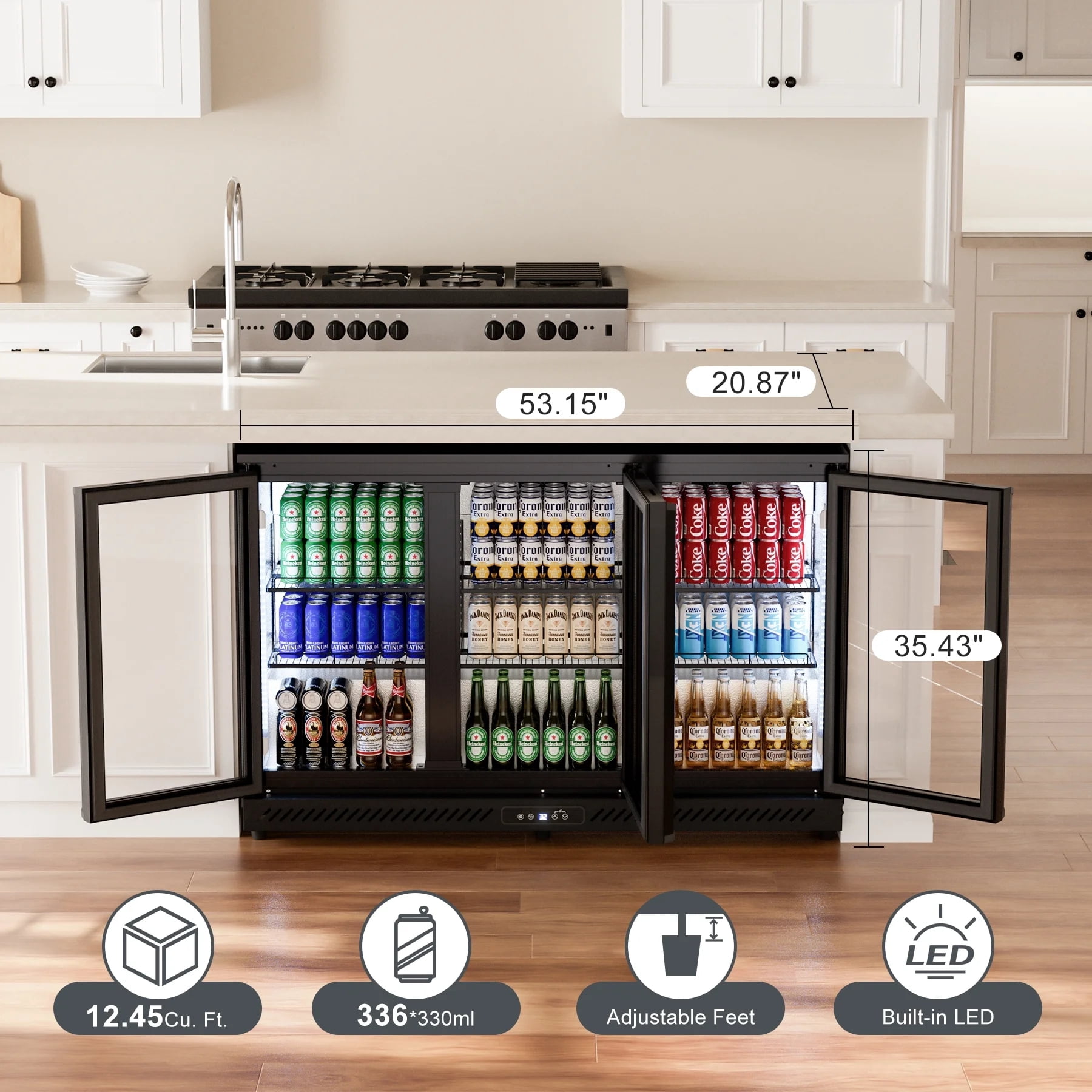 RIOXC 53" Beverage Refrigerator 336 Cans Beer Fridge, Back Bar Cooler with Low-E Glass Door, Commercial Drink Fridge for Home Bar Kitchen, ETL & NSF