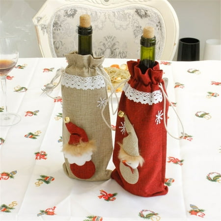Christmas Red Wine Bottle Sets Cover Gift Bags Elf Champagne Xmas