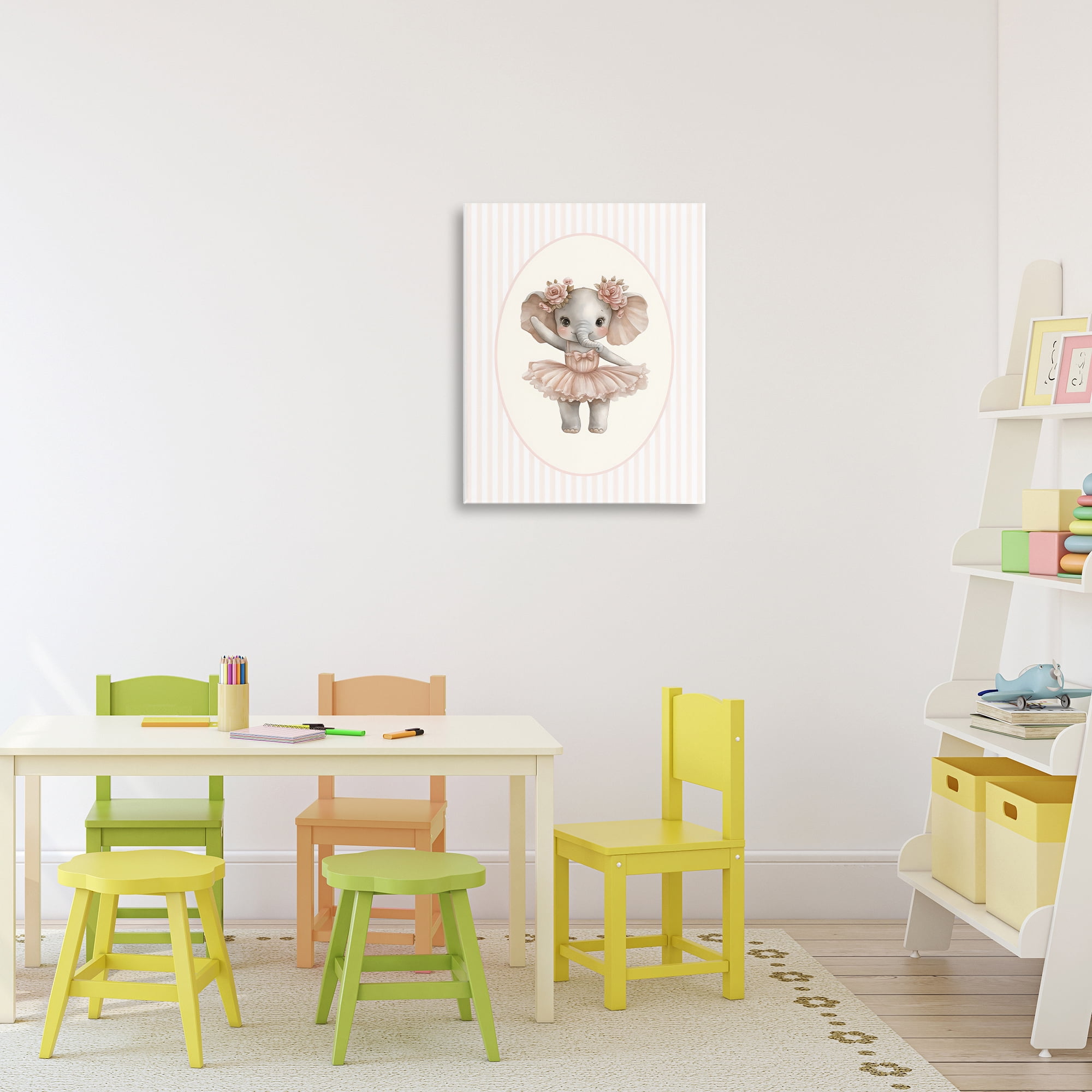 Stupell Industries Nursery Ballerina Elephant Striped Canvas Wall Art, design by LSR Design Studio