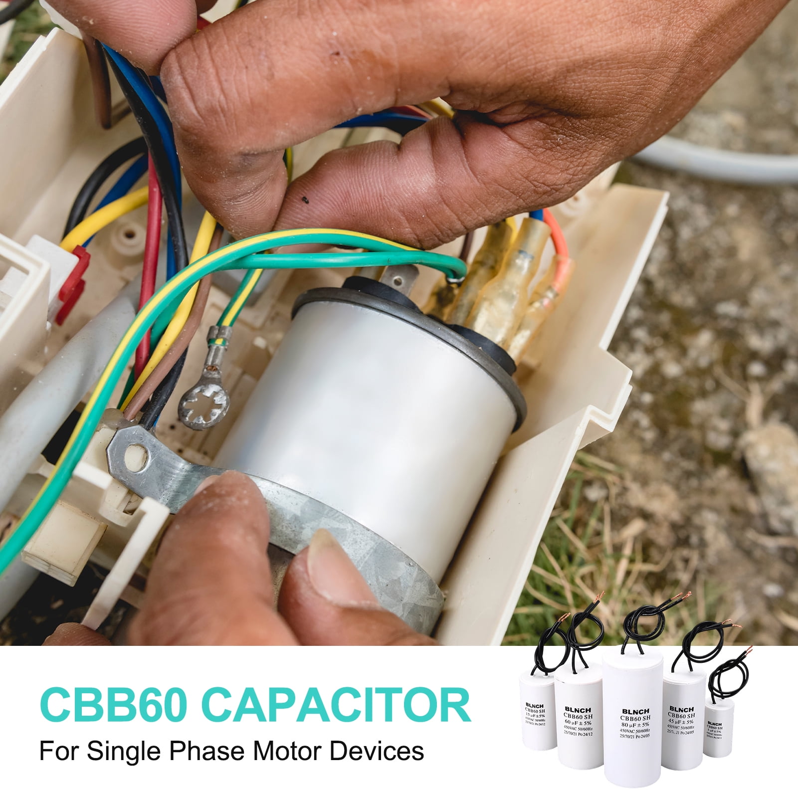 Uxcell 2 Pcs CBB60 Running Capacitor, 90uF 450V 2 Wire Electric Air Compressor Motor Run Starting Capacitor for Washing Machine, Refrigerator, Air Conditioner, White
