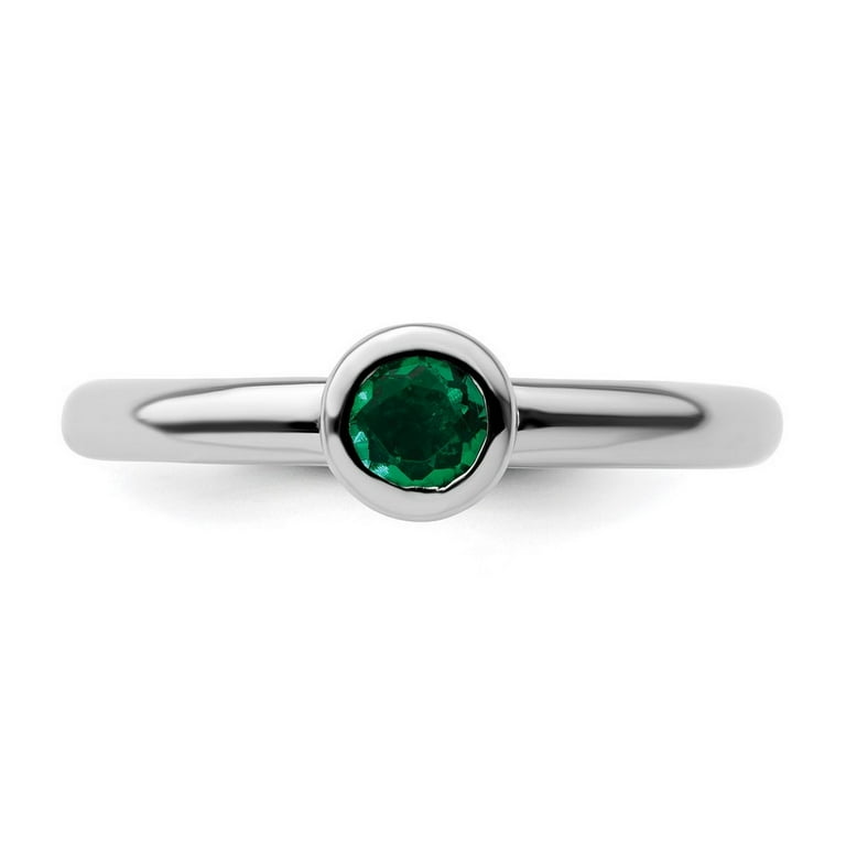 Sterling Silver Stackable Expressions Low 4mm Round Cr. Emerald Ring Sterling Silver Stackable Expressions Low 4mm Round Cr. Emerald Ring