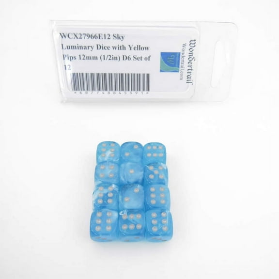 Sky Luminary Dice with Silver Pips 12mm (1/2in) D6 Set of 12 Wondertrail