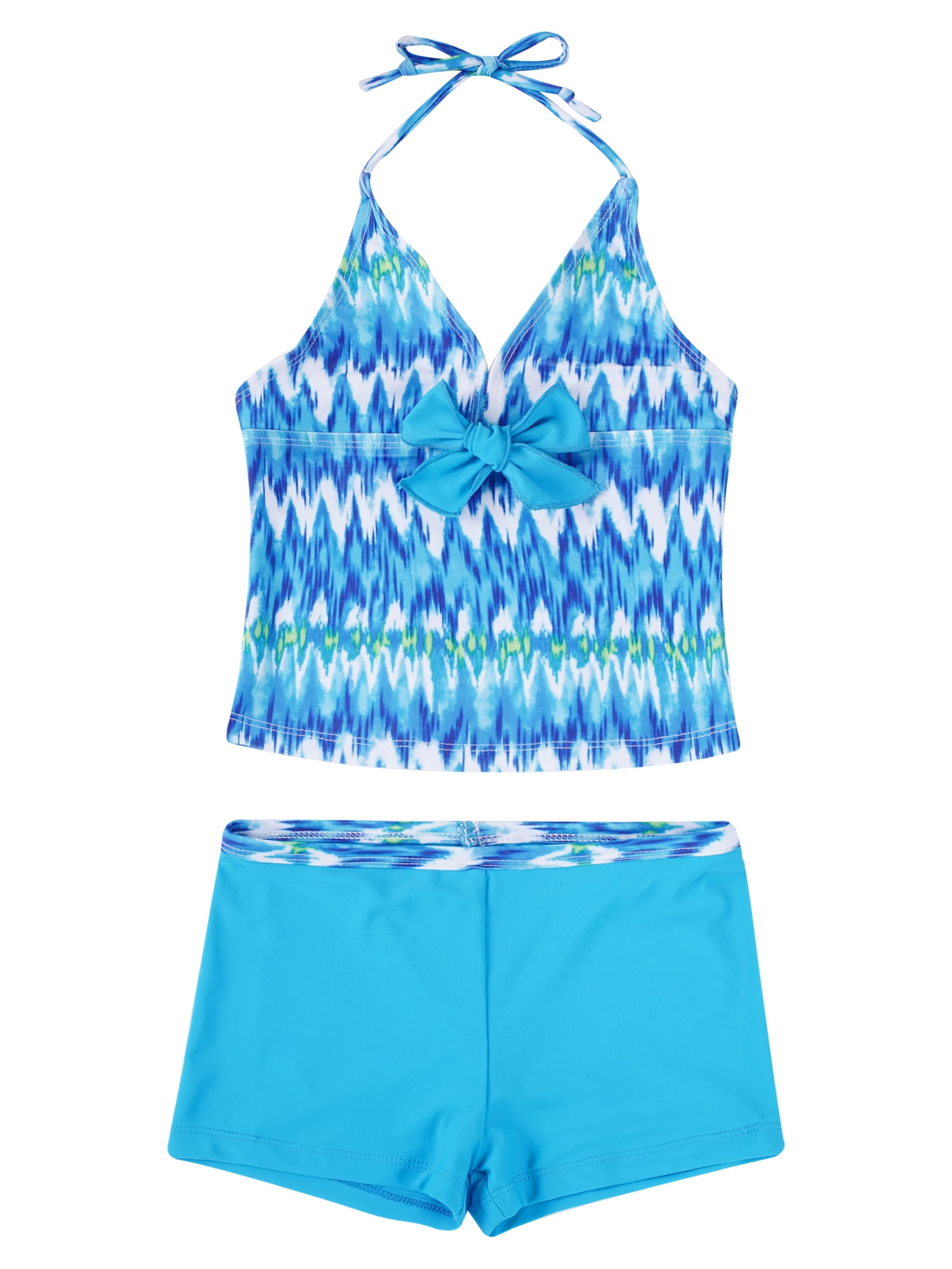 renvena Kids Girls Hawaiian Print Tankini Swimsuit TwoPieces Swimwear Halter Neck Bathing Suit