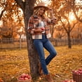 thumbnail image 6 of Womens Plaid Flannel Shacket Button Front Lapel Collar Long Sleeve Cropped Jacket with Chest Pockets XL, 6 of 8