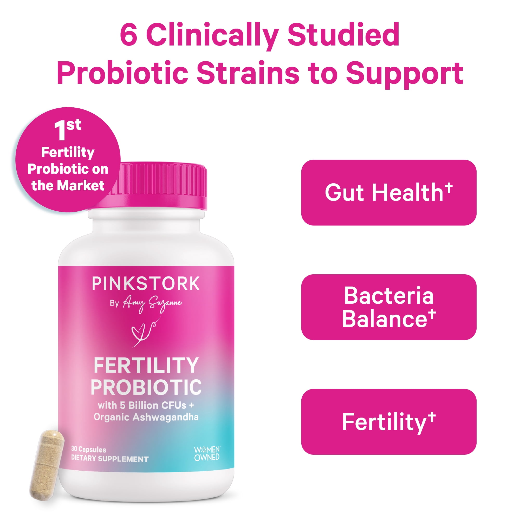 Pink Stork Fertility Probiotic, Vaginal Health Feminine Supplements with Lactobacillus, 30 Capsules