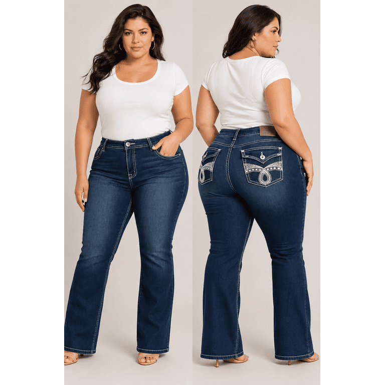 Jack David Plus Size Women's Stretchy Dark Blue Denim Jeans with
