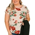 thumbnail image 3 of Enwejyy Women Summer Floral Print Round Neck Short Sleeve Pleated Pullover Tunic Tops T-Shirt Plus Size, 3 of 4