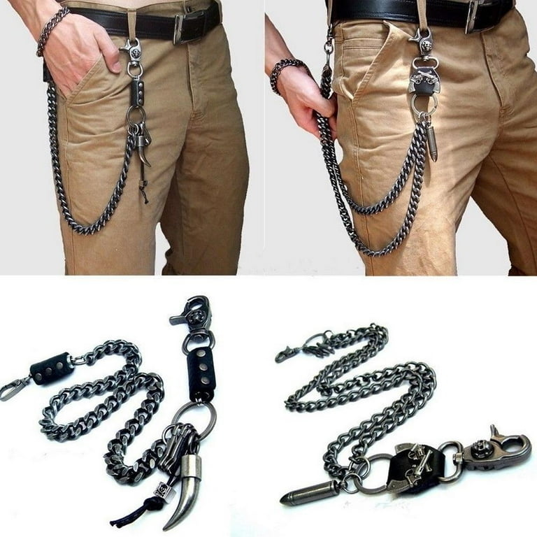 Punk Waist Pants Chain with Skull Keychain - Multilayer Pearl Chains for Men's Jeans