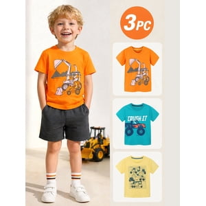 HILEELANG Toddler Boys T-Shirts 3-Pack, 100% Cotton