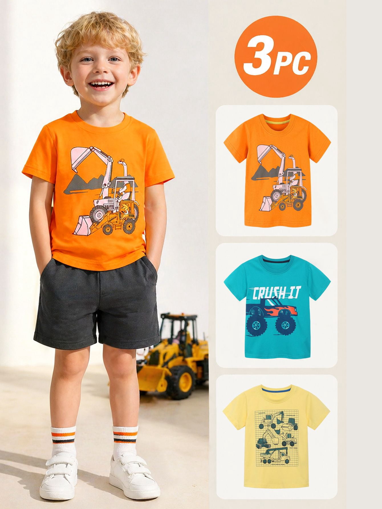 HILEELANG Toddler Boys T-Shirts 3-Pack, 100% Cotton