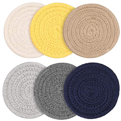 Emoly 6 Pcs Braided Cup Coasters Cotton Round Woven Coasters Drink