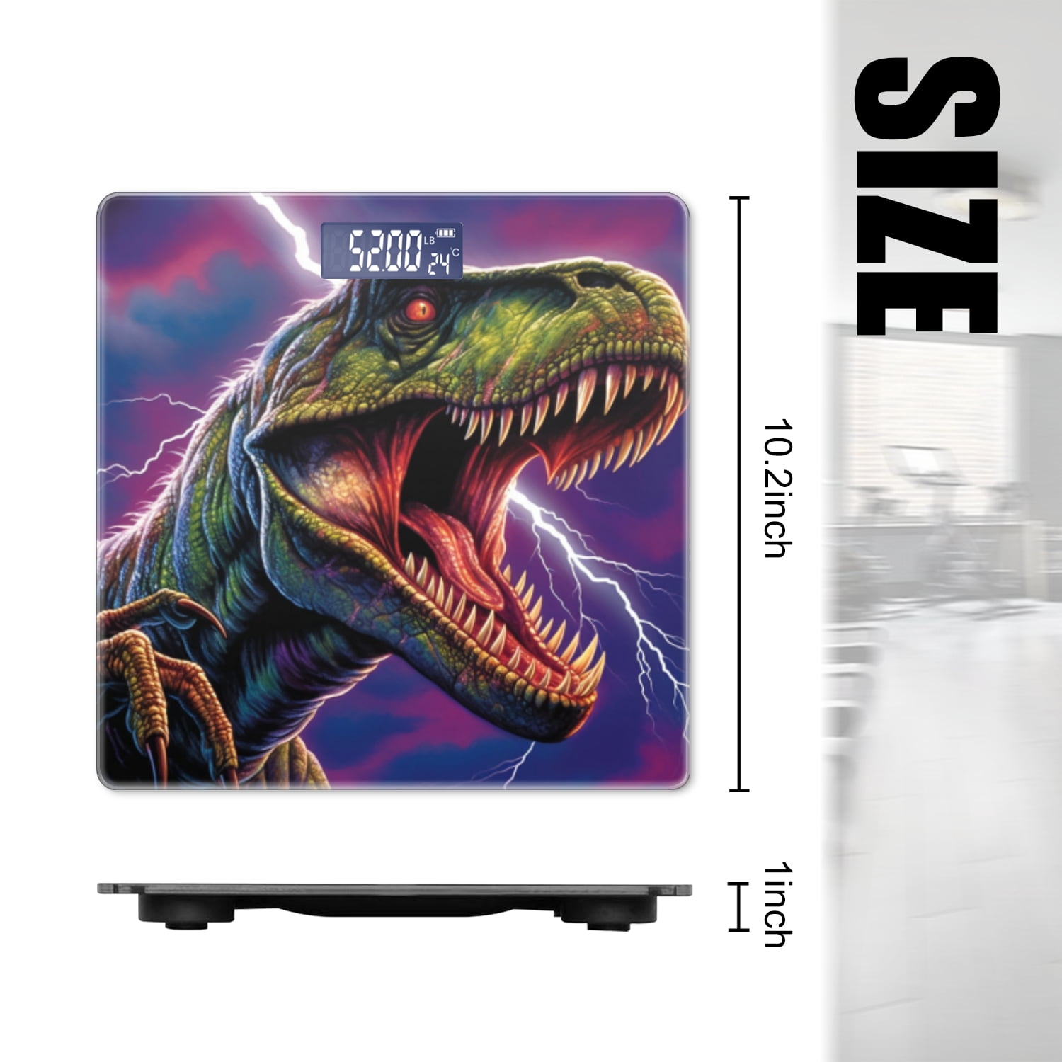 High Precision Body Weight Scale Smart Bathroom Scales with Large LCD Display(400lbs),Decorative for Bedroom-Angry T-Rex With Glowing Red Eyes