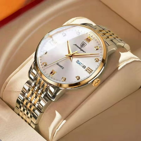 Poedagar Men Watch Luxury Waterproof Luminous Date Week Stainless Steel Mens Quartz Watches for Men Business Relogio Masculino